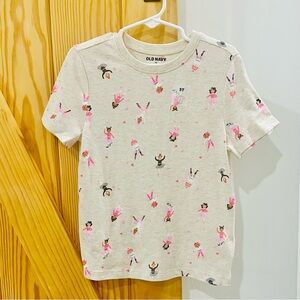 Old Navy Toddler Girl Ballerina & Hearts 100% Cotton Short Sleeve Shirt Top NWT